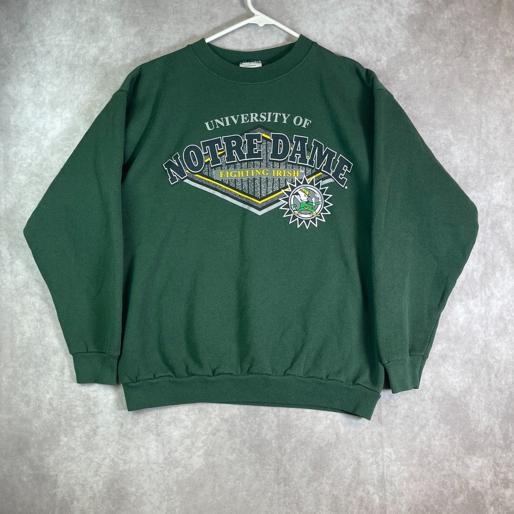 VINTAGE 90s Notre Dame University Sweatshirt Adult XL Green Fighting Irish USA